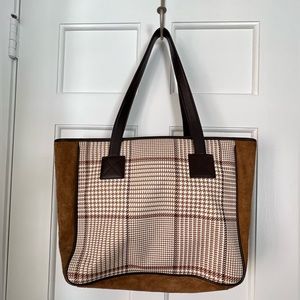 Ralph Lauren Brown Houndstooth Plaid Tote Purse